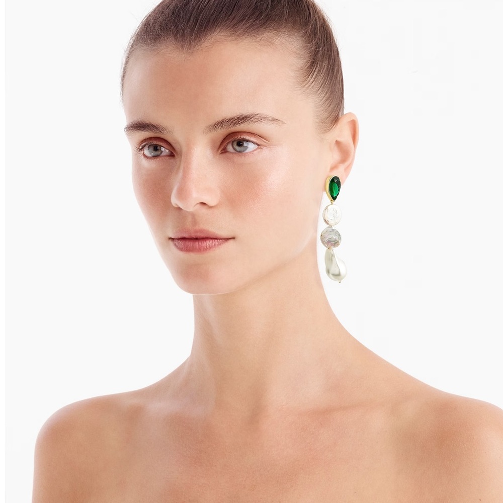 JCREW FRESHWATER PEARL AND CRYSTAL DROP EARRINGS NWT - Picture 2 of 3